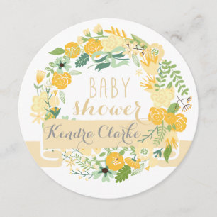 PRETTY FLORAL WREATH   BABY SHOWER INVITATION