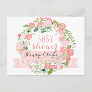 PRETTY FLORAL WREATH   BABY SHOWER INVITATION POSTCARD