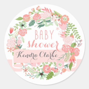 PRETTY FLORAL WREATH BABY SHOWER STICKERS