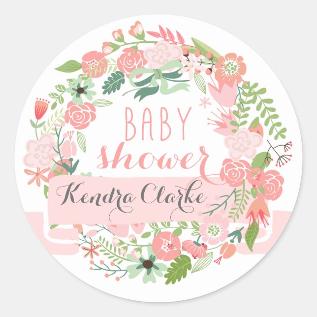 PRETTY FLORAL WREATH | BABY SHOWER STICKERS (Front)