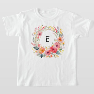 Pretty Floral Wreath Elegant Flowers Monogrammed T-Shirt