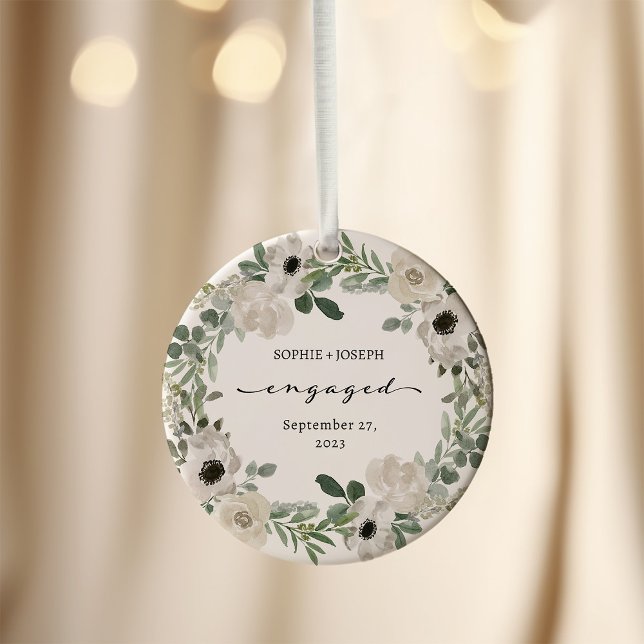 Pretty Floral Wreath | Engagement Keepsake Ornament (An elegant, floral engagement keepsake ornament)