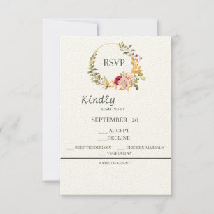 Pretty Floral Wreath Gold RSVP Card
