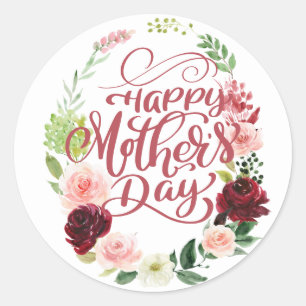 Pretty Floral Wreath Happy Mother's Day Classic Round Sticker