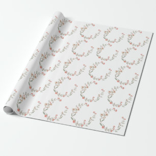 Pretty Floral Wreath Minimalistic Simple Birthday Wrapping Paper