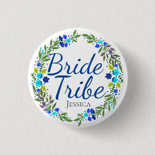 Pretty Floral Wreath Personalised Bride Tribe 3 Cm Round Badge