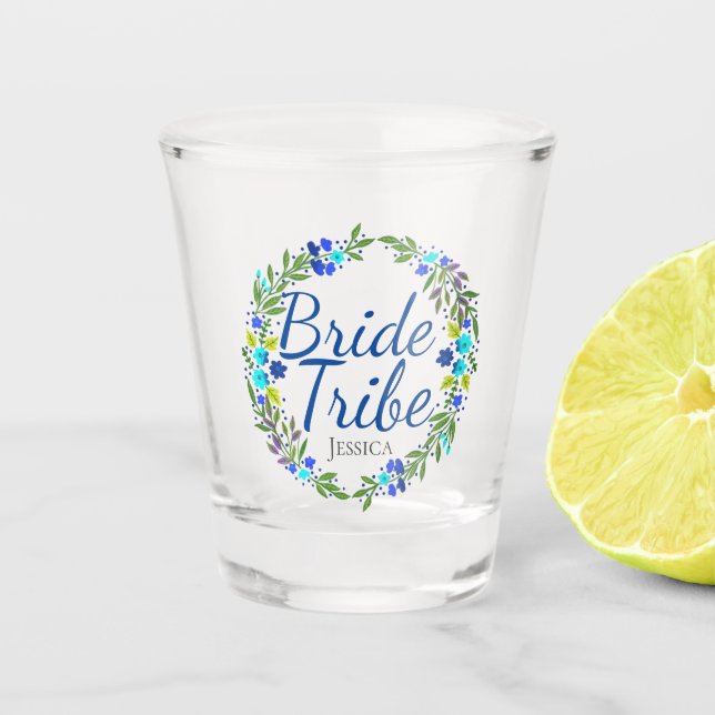 Pretty Floral Wreath Personalised Bride Tribe Shot Glass (Front)