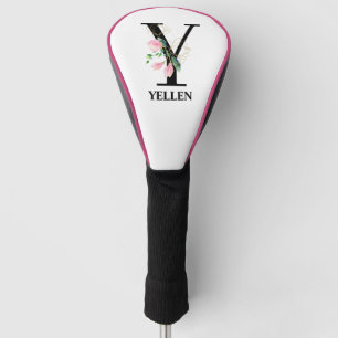 Pretty Floral Y Initial Monogrammed Golf Head Cover
