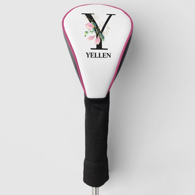 Pretty Floral Y Initial Monogrammed Golf Head Cover (Front)