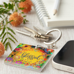 Pretty Floral Yellow Blessed Inspirivity Key Ring