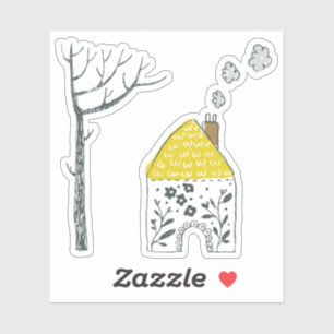 Pretty floral yellow house bare tree