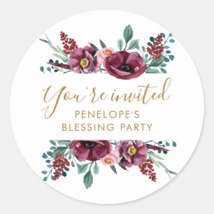 Pretty Floral You're Invited Mother's Blessing  Classic Round Sticker