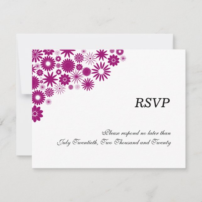 Pretty Florals Dark Fuchsia RSVP / Reply Cards (Front)