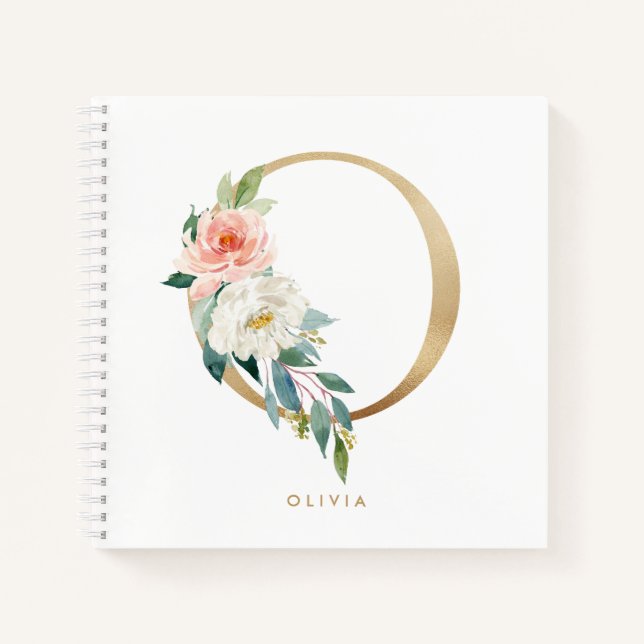 Pretty Florals Faux Gold Foil Letter O Monogram  Notebook (Front)