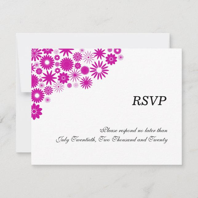 Pretty Florals Fuchsia RSVP / Reply Cards (Front)