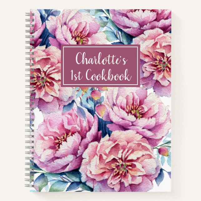 Pretty Florals Girls 1st Cookbook Mauve Recipe Notebook (Front)