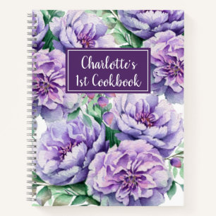Pretty Florals Girls 1st Cookbook Purple Recipe Notebook