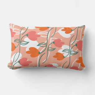 Pretty Florals Hand Drawn Botanical Pattern Orange Lumbar Cushion