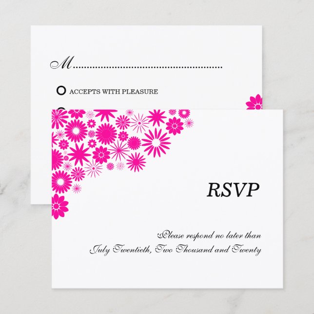 Pretty Florals Magenta RSVP / Reply Cards (Front/Back)