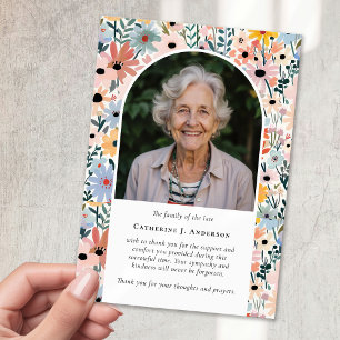 Pretty Florals Photo Sympathy Funeral Memorial Thank You Card