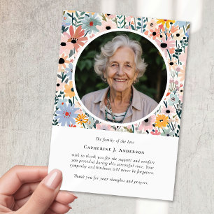 Pretty Florals Photo Sympathy Funeral Memorial Thank You Card