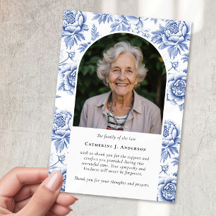 Pretty Florals Photo Sympathy Funeral Memorial Thank You Card