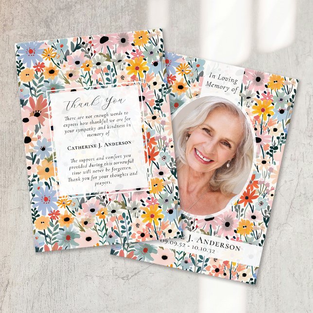Pretty Florals Photo Sympathy Funeral Memorial Thank You Card (Creator Uploaded)