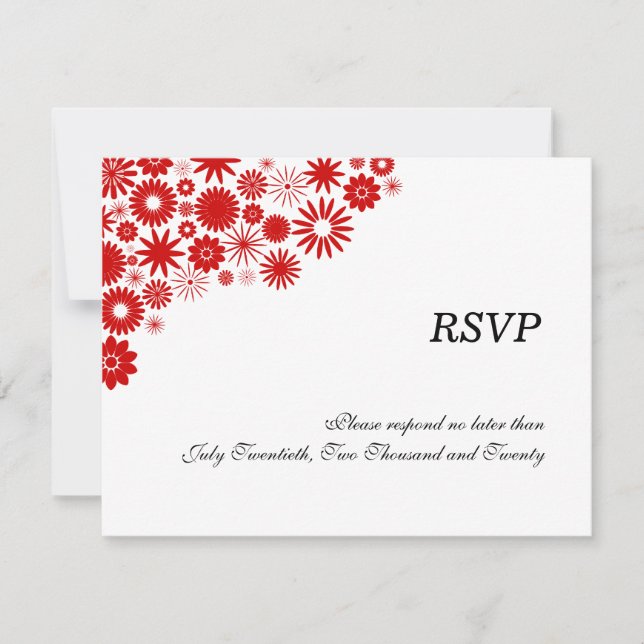 Pretty Florals Red RSVP / Reply Cards (Front)