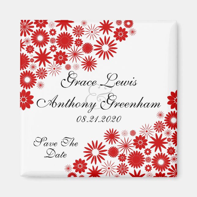 Pretty Florals Red Save The Date Magnet (Front)