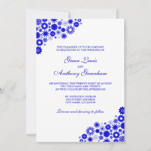 Pretty Florals Royal Blue Wedding Invitation