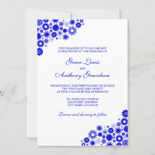 Pretty Florals Royal Blue Wedding Invitation