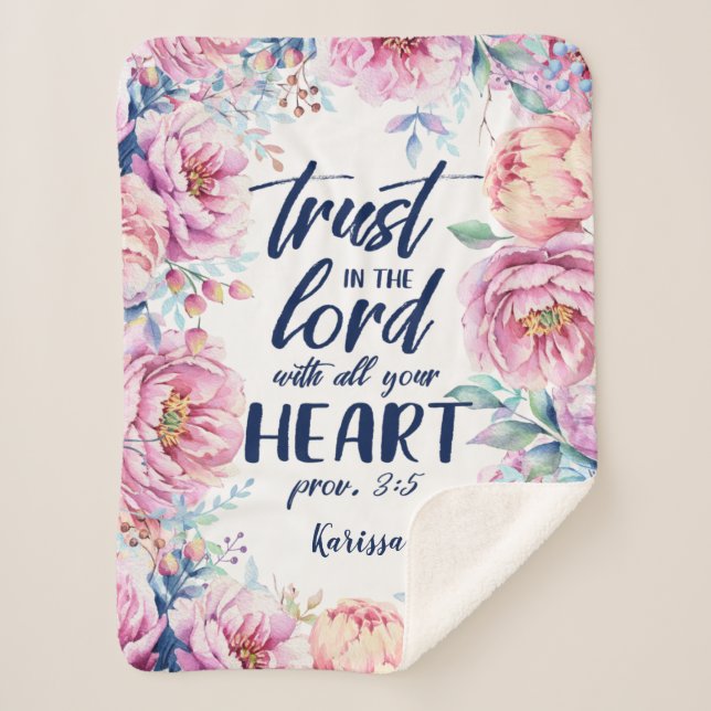 Pretty Florals | Trust in the Lord | Personalised Sherpa Blanket (Front)