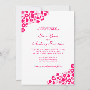 Pretty Florals Vibrant Pink Wedding Invitation