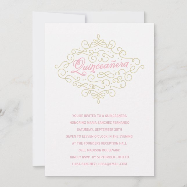 Pretty Flourish Quinceanera Party Invitation (Front)