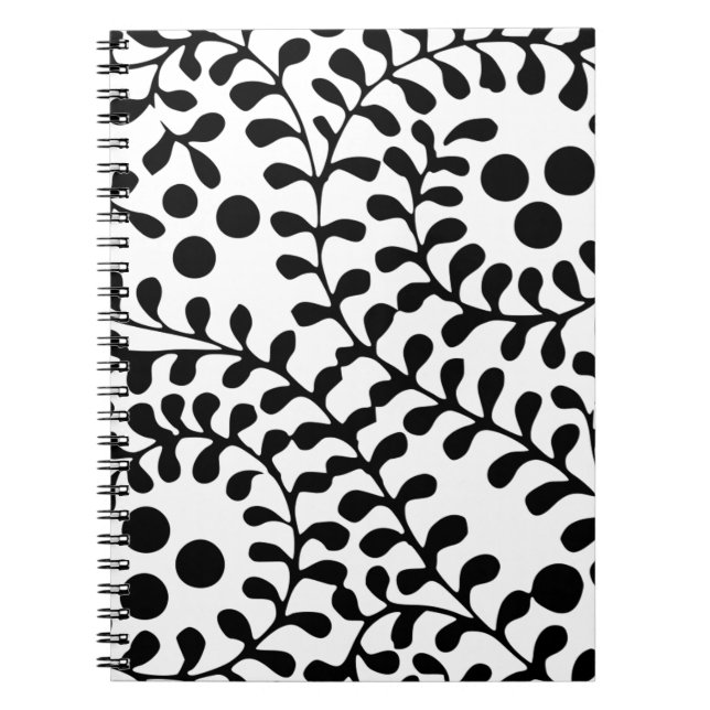 Pretty Flourished Black and White Print Notebook (Front)