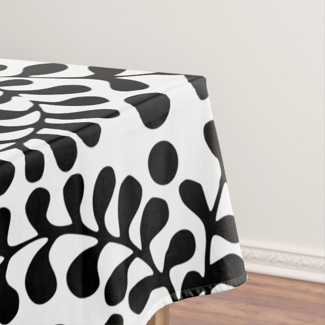 Pretty Flourished Black and White Print Tablecloth (In Situ)