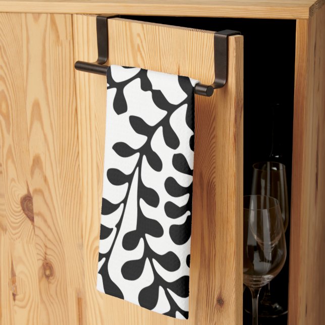 Pretty Flourished Black and White Print Tea Towel (Thirds Fold)