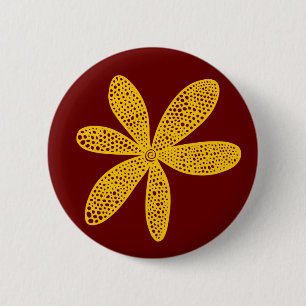 Pretty Flower - Amber on Dark Maroon 6 Cm Round Badge