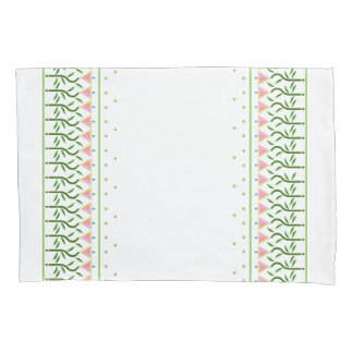 Pretty flower art border of stylised tulips pillowcase