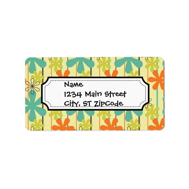 Pretty Flower Beads Art Blue Orange Green Brown Label (Front)