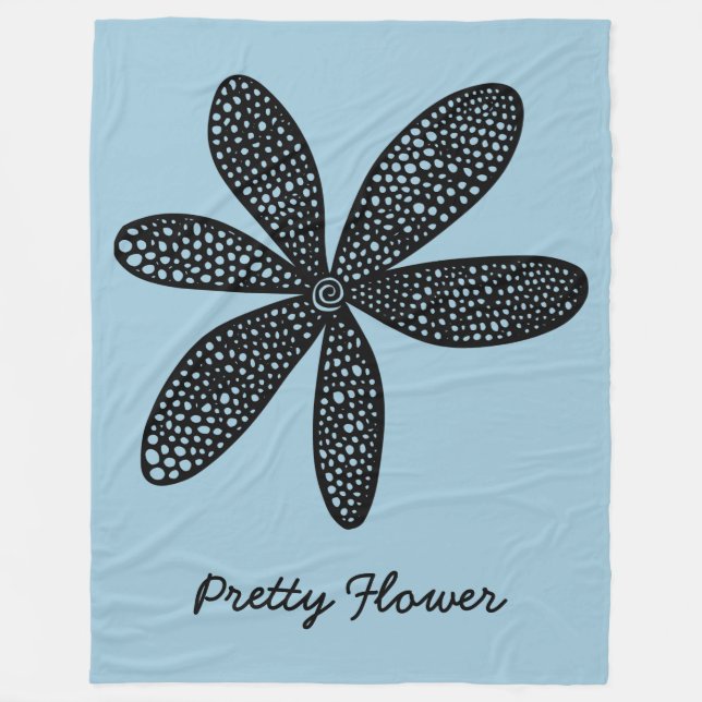 Pretty Flower - Black on Light Blue 9dc6d8 Fleece Blanket (Front)