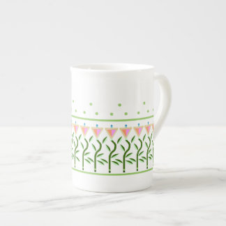 Pretty flower border of tulips bone china mug