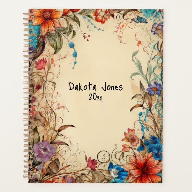 Pretty Flower Border Personalised  Planner (Front)