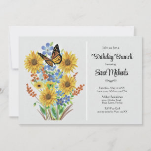 Pretty Flower Bouquet Birthday Brunch Invitation