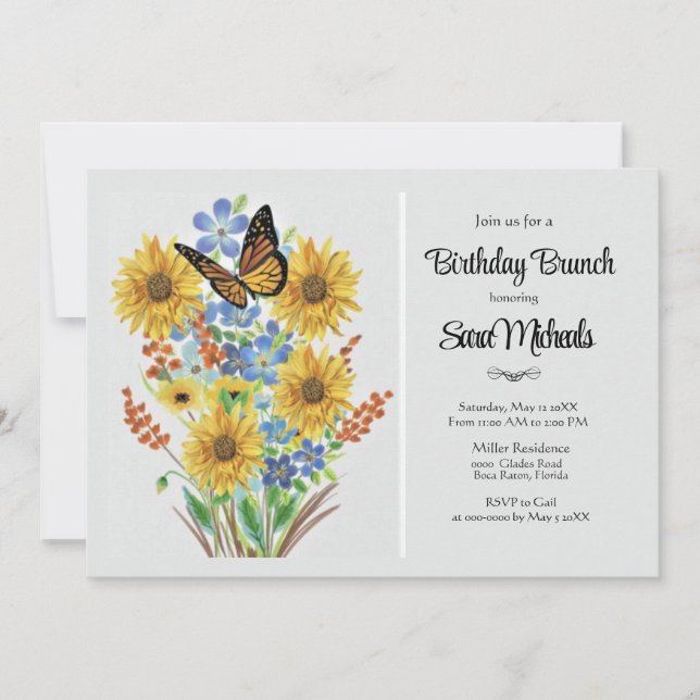 Pretty Flower Bouquet Birthday Brunch  Invitation (Front)