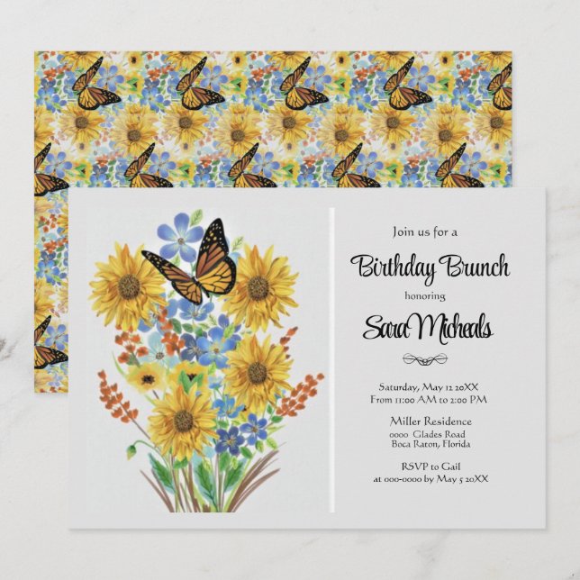 Pretty Flower Bouquet Birthday Brunch  Invitation (Front/Back)