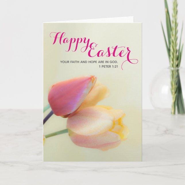 Pretty Flower Christian Happy Easter Card (Front)
