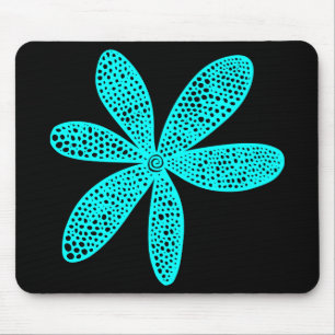 Pretty Flower Cyan on Black Mouse Mat