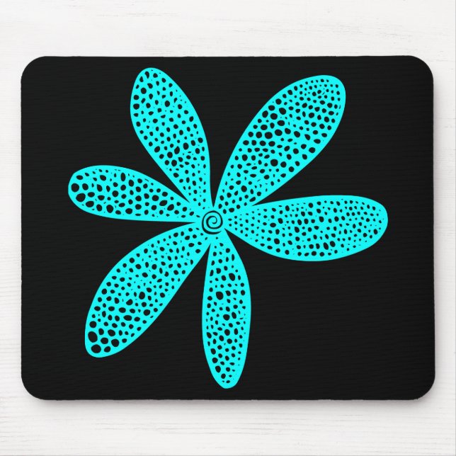 Pretty Flower Cyan on Black Mouse Mat (Front)