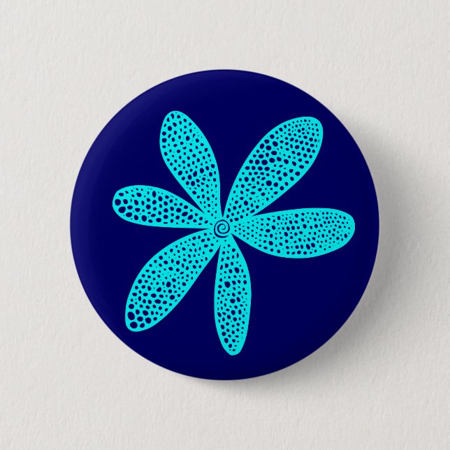 Pretty Flower - Cyan on Deep Navy 6 Cm Round Badge (Front)